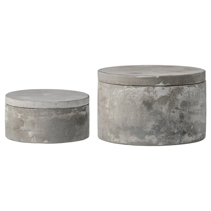 Hello Honey® Gray Round Decorative Cement Boxes with Lids Set