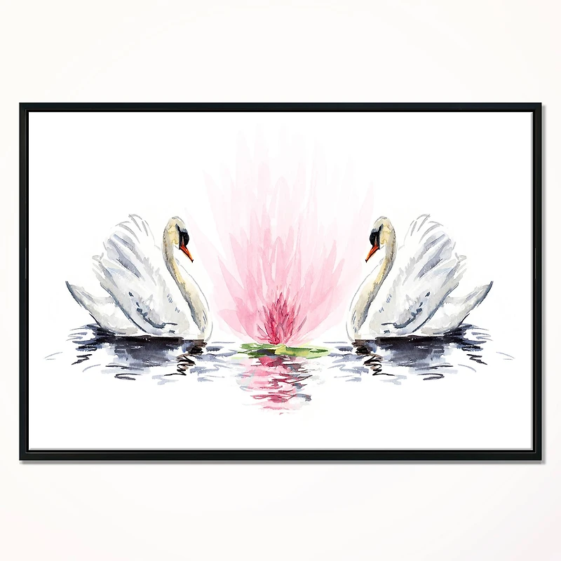 Designart - Floating Swans on White Background