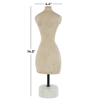 14.25" Cream Antique Style Paper Mache Female Dress Form Sculpture with White Marble Base