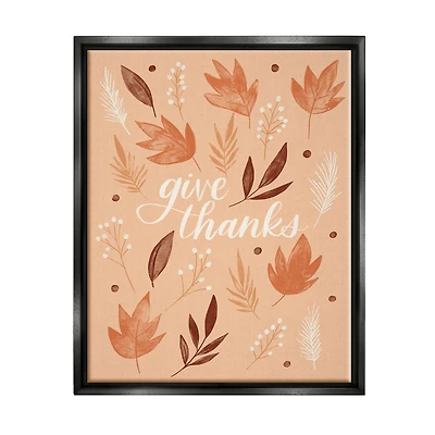 Stupell Industries Give Thanks Autumnal Leaves Framed Floater Canvas Wall Art