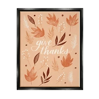 Stupell Industries Give Thanks Autumnal Leaves Framed Floater Canvas Wall Art