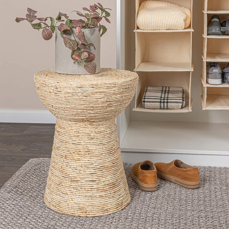 Hello Honey® 20" Natural Coiled Corn Rope Round Accent Table