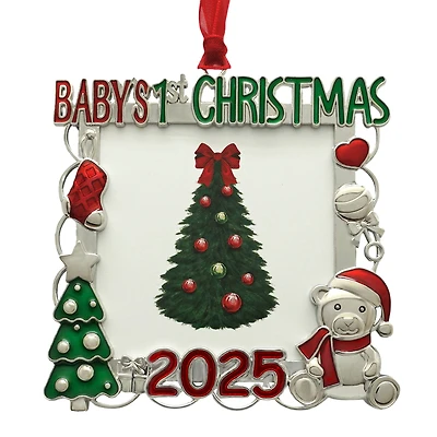 2.25" x 2.25" Silver, Red & Green Baby's 1st Christmas 2025 Ornament Frame by Studio Décor®