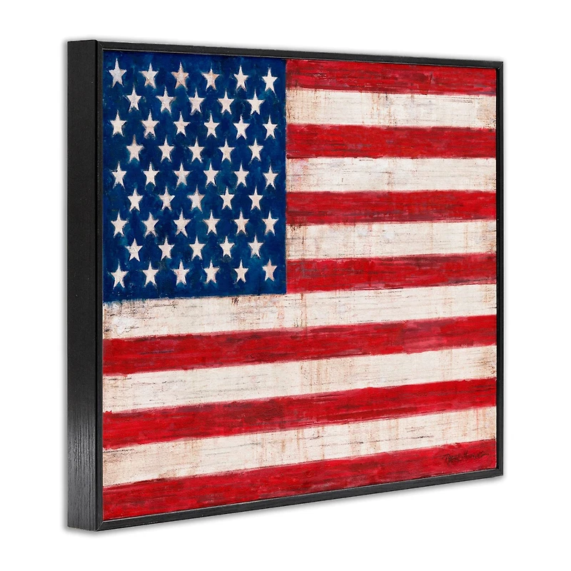 Stupell Industries Rustic American Flag Red White Blue Distressed Pattern Framed Giclee Art