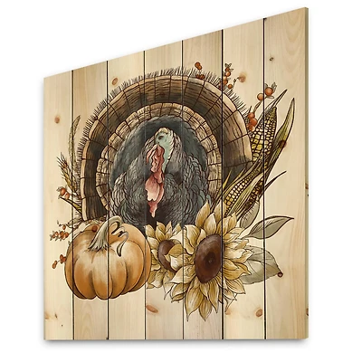 Designart - Thanksgiving Vintage Turkey Sunflowers and Pumpkin