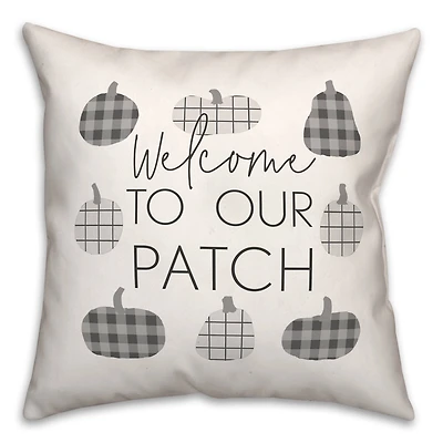 Gray & White Welcome Checkered Pumpkins Throw Pillow