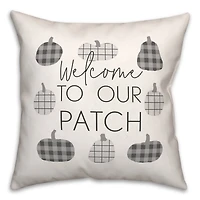 Gray & White Welcome Checkered Pumpkins Throw Pillow
