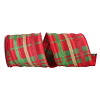 JAM Paper 4" x 10yd. Dupioni Wired Edge Glitter Plaid Ribbon