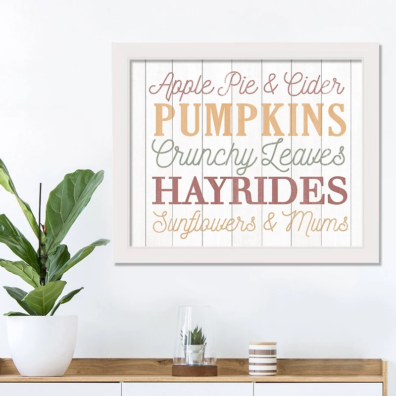 Fall Words White Framed Print Wall Art
