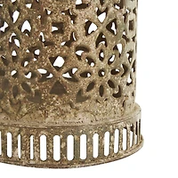 Brown Distressed Ornate Floral Candle Lantern Set