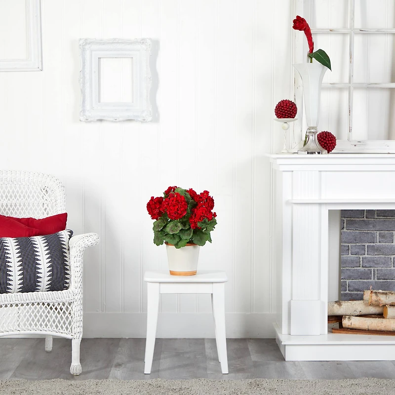 17" Red Geranium In White Decorative Pot