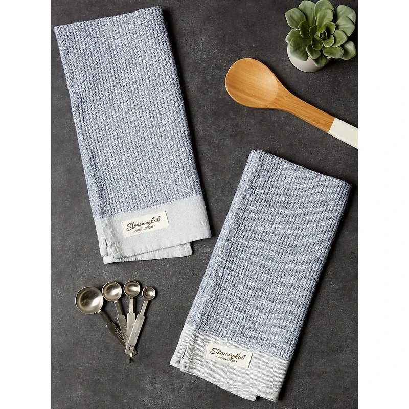 DII® Storm Blue Washed Waffle Woven Dishtowel, 2ct.