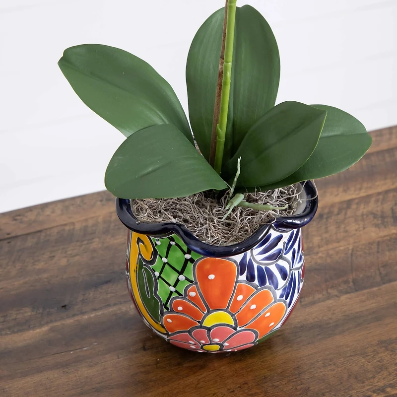 2ft. Artificial Orchid Arrangement in Handmade Mexican Talavera Ceramic Planter