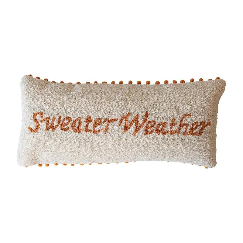 Hello Honey® 28" x 12" Cotton Tufted Sweater Weather Lumbar Pillow with Pom Pom Trim