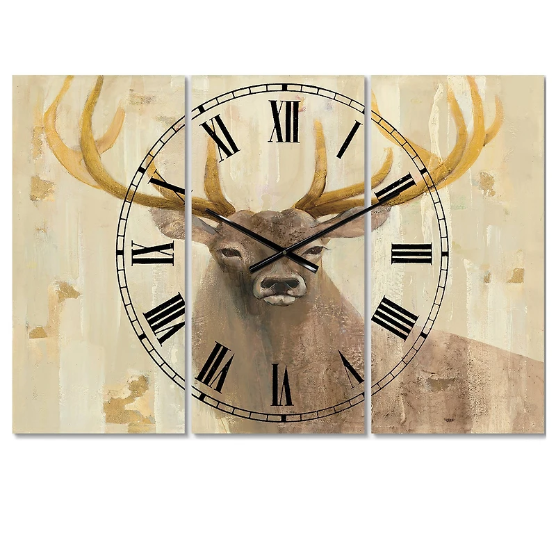 Designart 'Goldern Deer Iii Farmhouse Multipanel Wall Clock