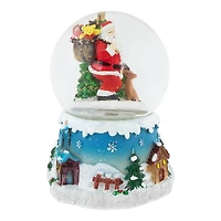 5.5" Santa Claus with Christmas Tree & Reindeer Swirling Snow Globe