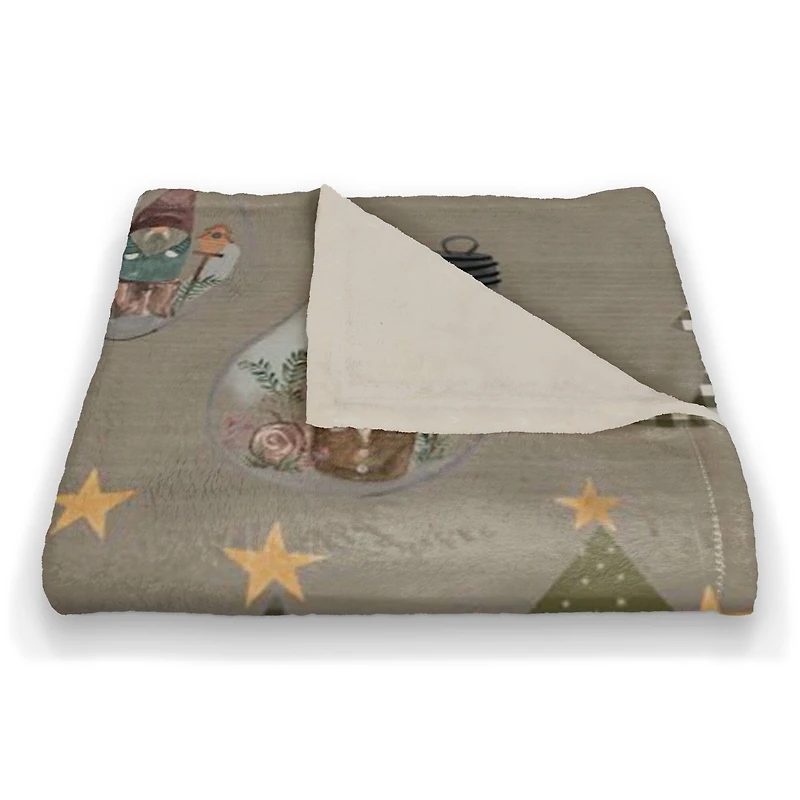 Tree & Globe Pattern Coral Fleece Blanket