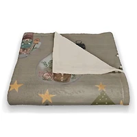 Tree & Globe Pattern Coral Fleece Blanket