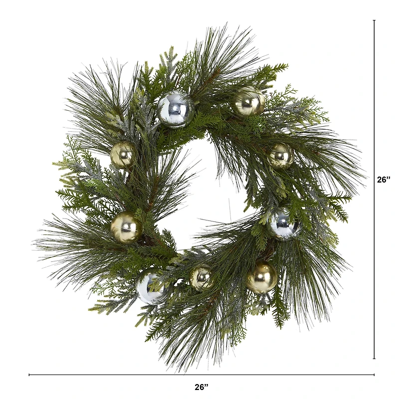 26" Sparkling Pine Wreath with Ornaments