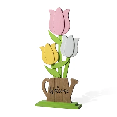 Glitzhome® 30" Easter Wooden Tulip Porch Decor