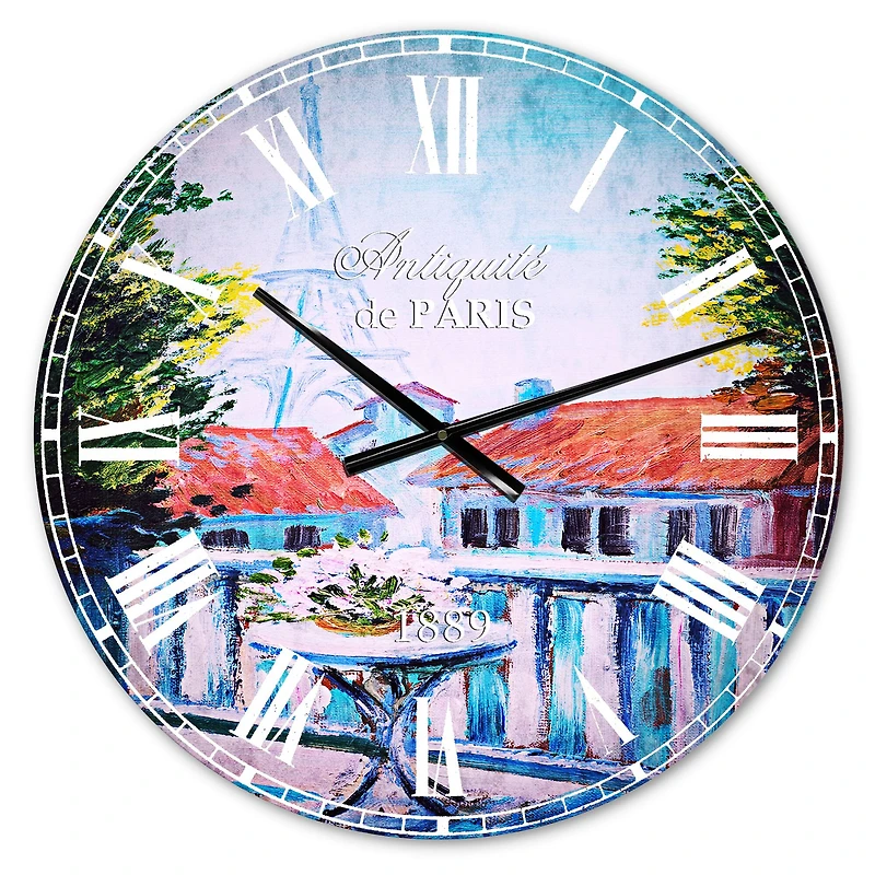 Designart 'Paris Eiffel Tower French Country Wall Clock