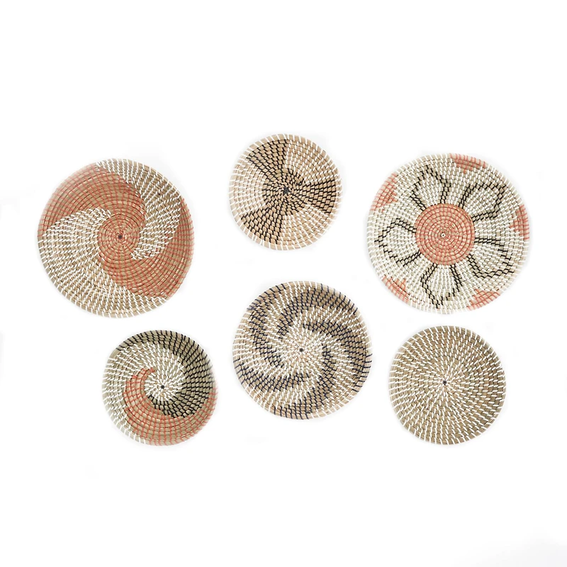 Set of 6 Brown Seagrass Eclectic Wall Decor, 14" x 14" x 3"