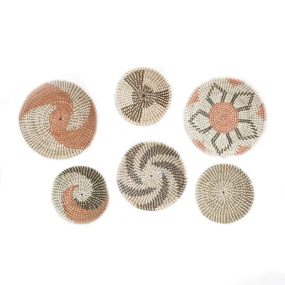 Set of 6 Brown Seagrass Eclectic Wall Decor, 14" x 14" x 3"