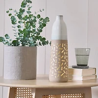 Hello Honey® 14" Cream Stoneware Vase with Gold Pattern