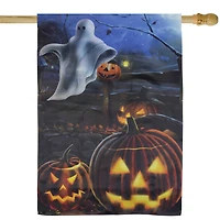 Pumpkins & Ghost Spooky Halloween Outdoor Garden Flag, 28" x 40"
