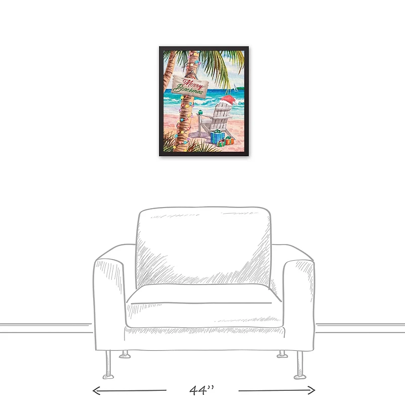 22" Merry Beachmas Christmas Black Framed Wall Canvas