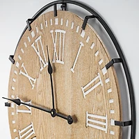 Rustic Whitewashed Wood and Metal Oversized Wall Clock 24"