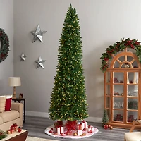 11ft. Pre-Lit Slim Green Mountain Pine Artificial Christmas Tree, Clear LED Lights