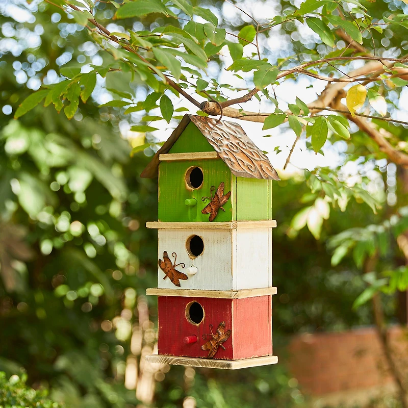 Glitzhome® 13.75" 3-Tier Distressed Wood Birdhouse