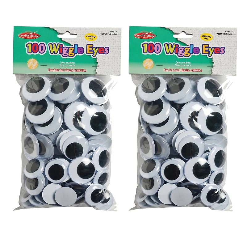 Charles Leonard Jumbo Black Round Wiggle Eyes, 2 Packs of 100