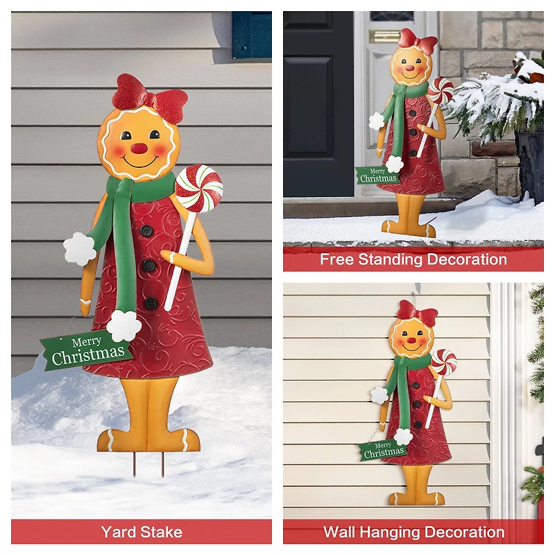Glitzhome® 36" Metal Christmas Gingerbread Man Yard Stake