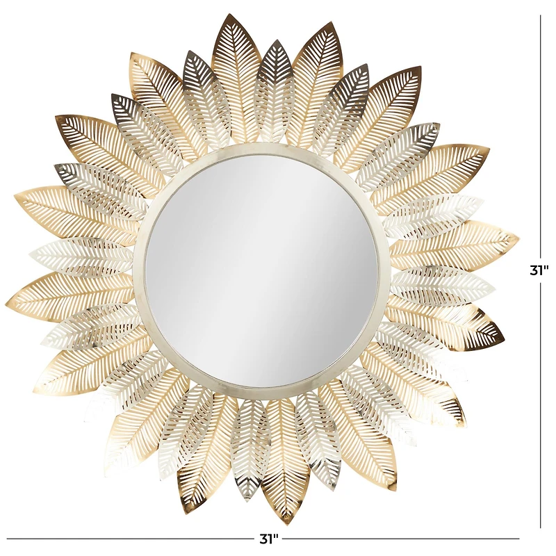 Gold Metal Abstract Layered Leaf Wall Mirror with Flower Shape