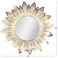 Gold Metal Abstract Layered Leaf Wall Mirror with Flower Shape