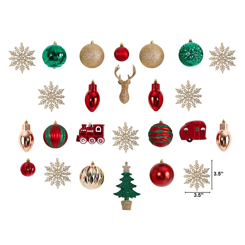 25ct. Holiday Deluxe Shatterproof Christmas Tree Ornament Box Set