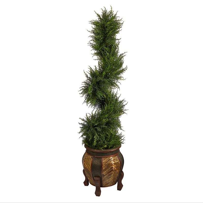 4.5ft. Pre-Lit Spiral Cypress Artificial Christmas Tree in Decorative Planter, Clear LED Lights