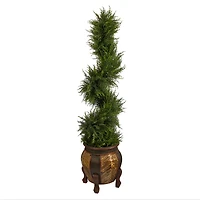 4.5ft. Pre-Lit Spiral Cypress Artificial Christmas Tree in Decorative Planter, Clear LED Lights