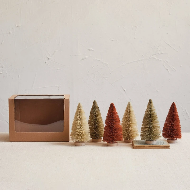 Hello Honey® 6.5" Gray & Mauve Sisal Bottle Brush Tree with Wood Base Set