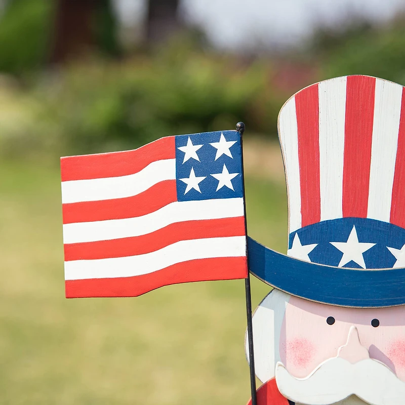 Glitzhome® 36" Wood Patriotic Uncle Sam Yard Stake Décor