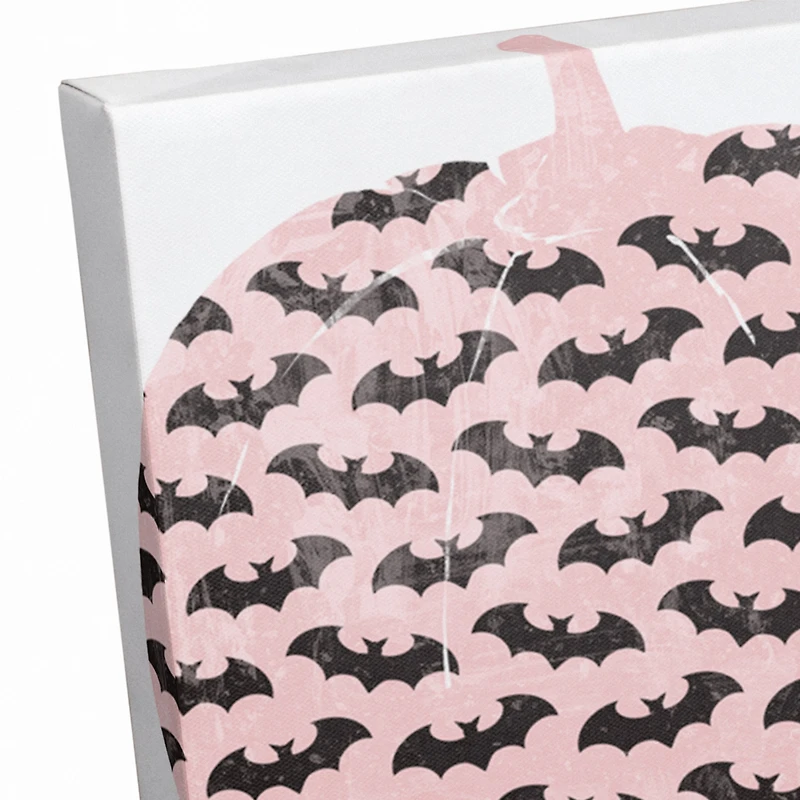 Pink & Black Bat Pumpkin Canvas Wall Art