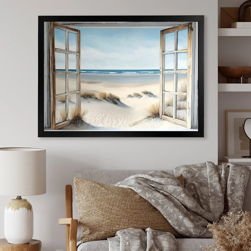 Designart 'Window To The Beach II' Beach Framed Canvas Wall Art