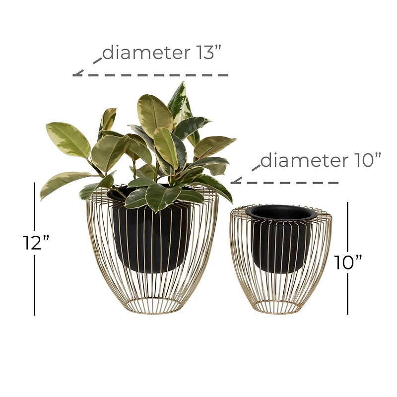 Black & Gold Metal Contemporary Planter Set
