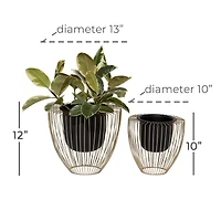 Black & Gold Metal Contemporary Planter Set