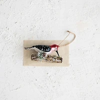 Hello Honey® 5" Woodpecker on Branch Glass Ornament with Glitter