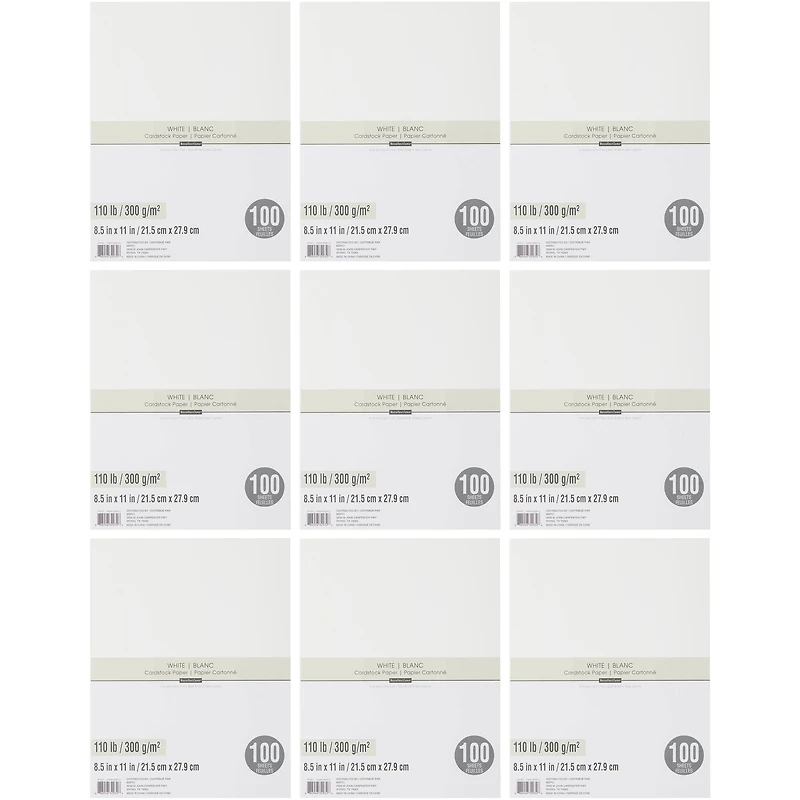 9 Packs: 100 ct. (900 total) White Heavyweight 8.5" x 11" Cardstock Paper by Recollections™
