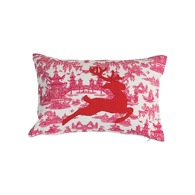 Hello Honey® 14" Red & White Cotton Lumbar Toile Print Pillow