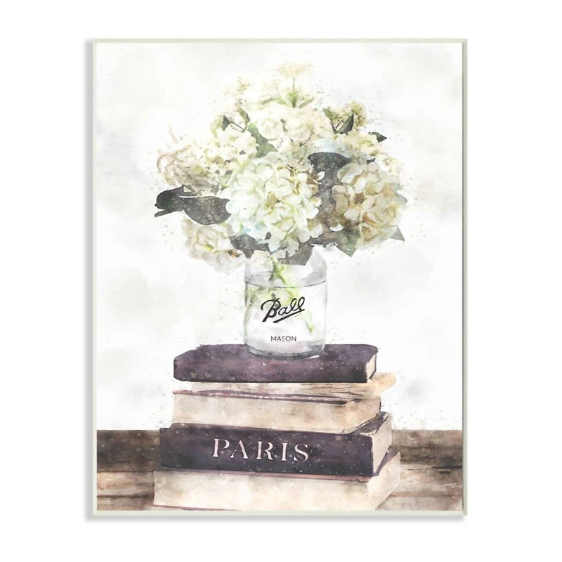 Stupell Industries White Florals on Parisian Bookstack Wall Plaque